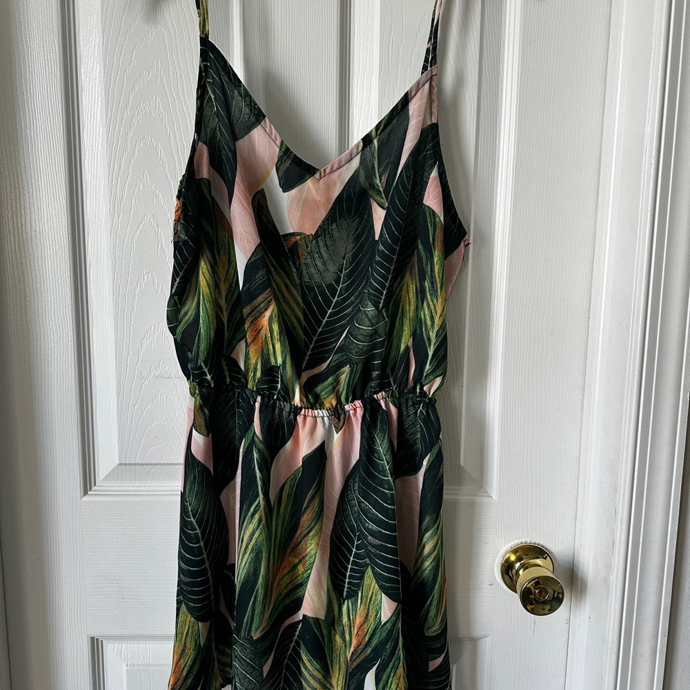 Zaful Green and Pink Tropical Leaf One Piece Dress